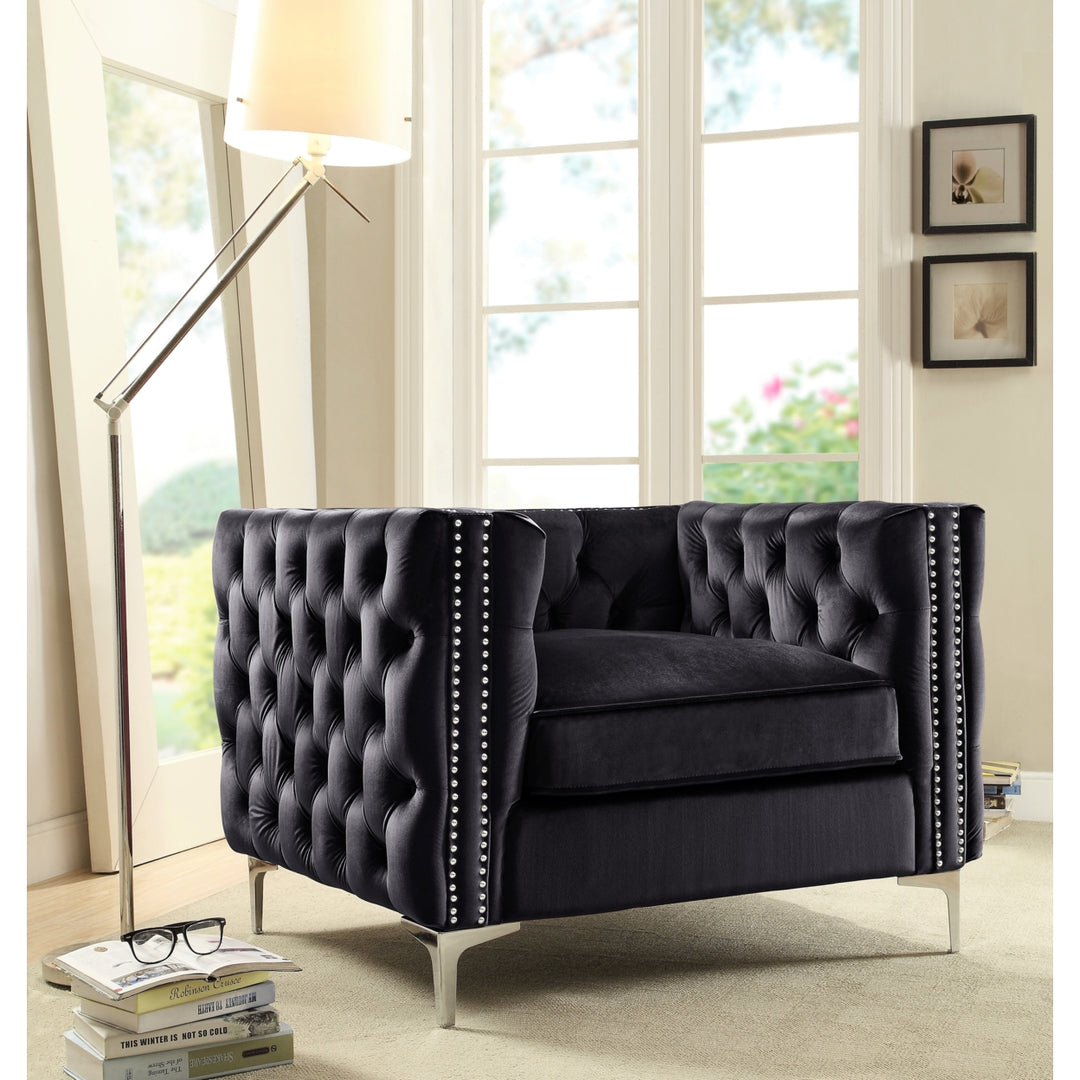 Picasso Velvet Button Tufted with Silver Nailhead Trim Silvertone Metal Y-leg Club Chair Image 5