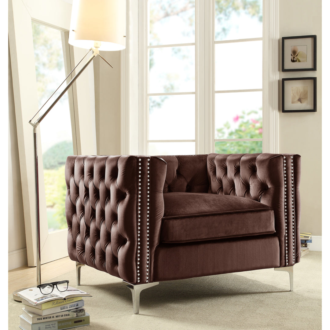 Picasso Velvet Button Tufted with Silver Nailhead Trim Silvertone Metal Y-leg Club Chair Image 6