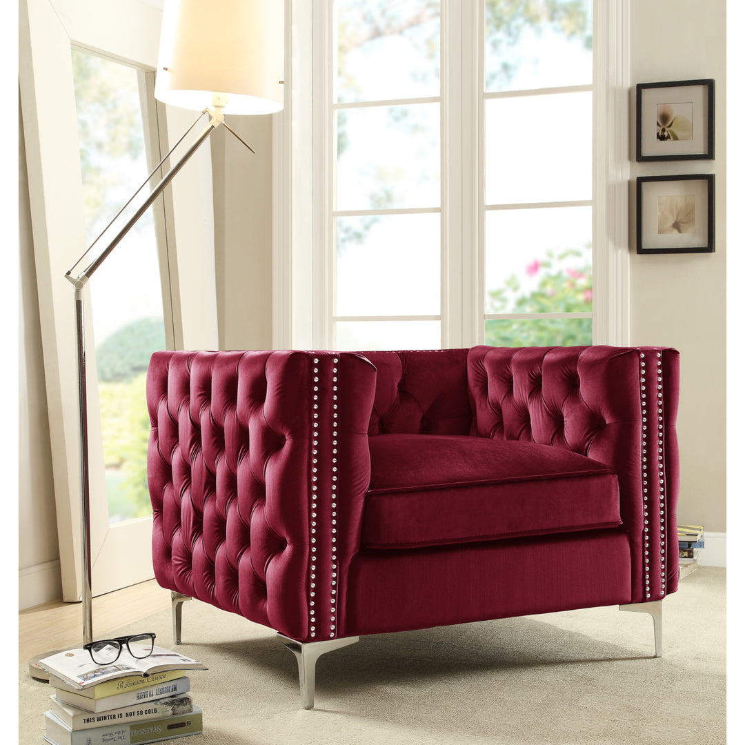 Picasso Velvet Button Tufted with Silver Nailhead Trim Silvertone Metal Y-leg Club Chair Image 7