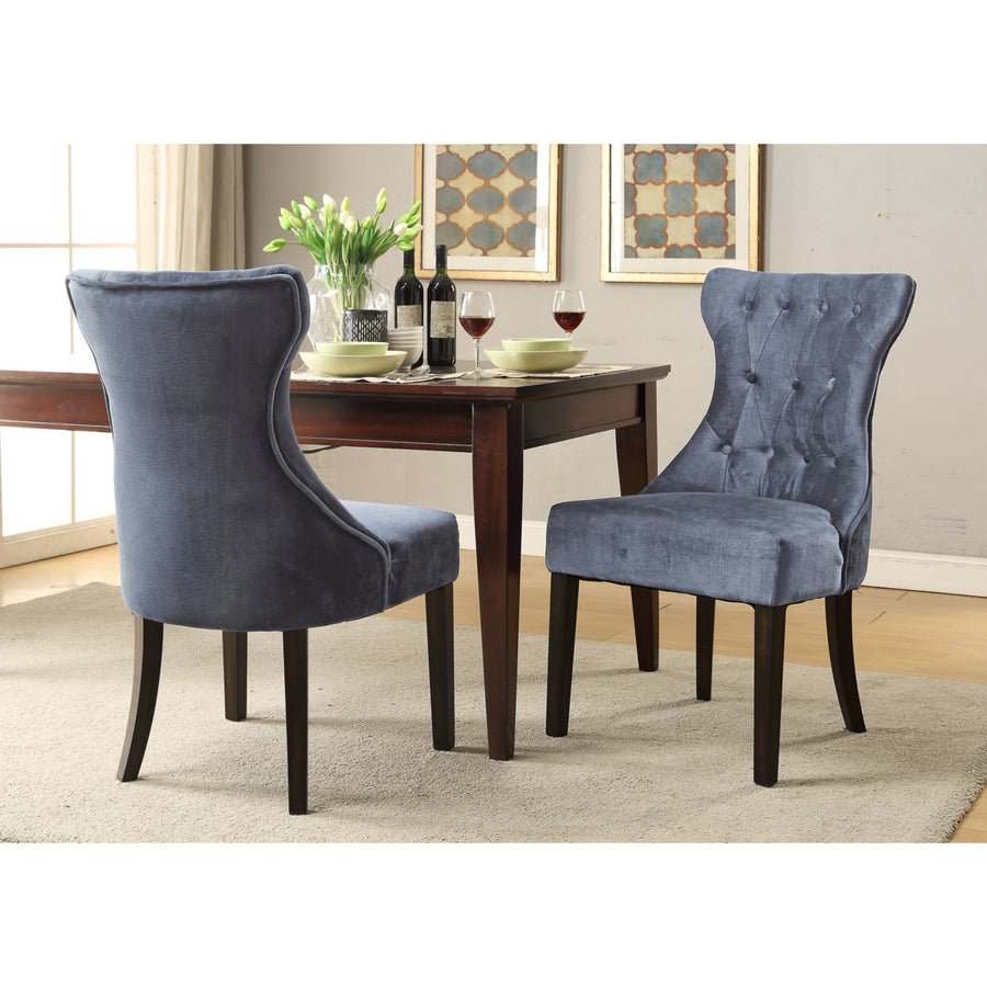 Doyle Velvet Button Tufted Tapered Rubberwood Legs Dining Chair, Set of 2 Image 1