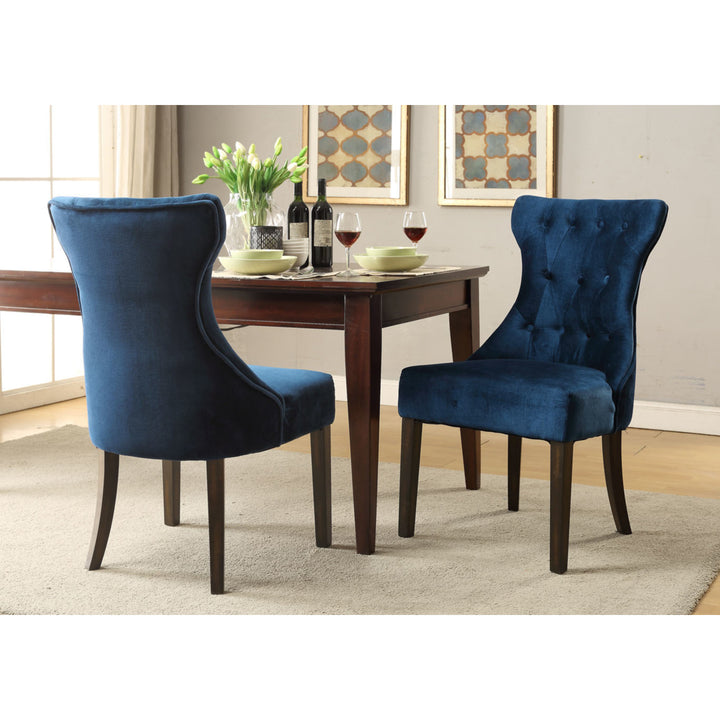 Doyle Velvet Button Tufted Tapered Rubberwood Legs Dining Chair, Set of 2 Image 1