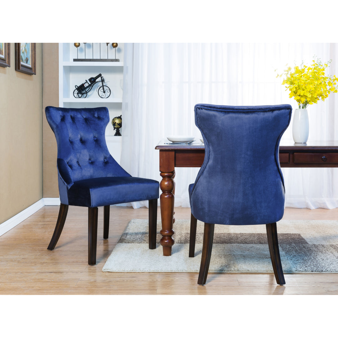 Doyle Velvet Button Tufted Tapered Rubberwood Legs Dining Chair, Set of 2 Image 3