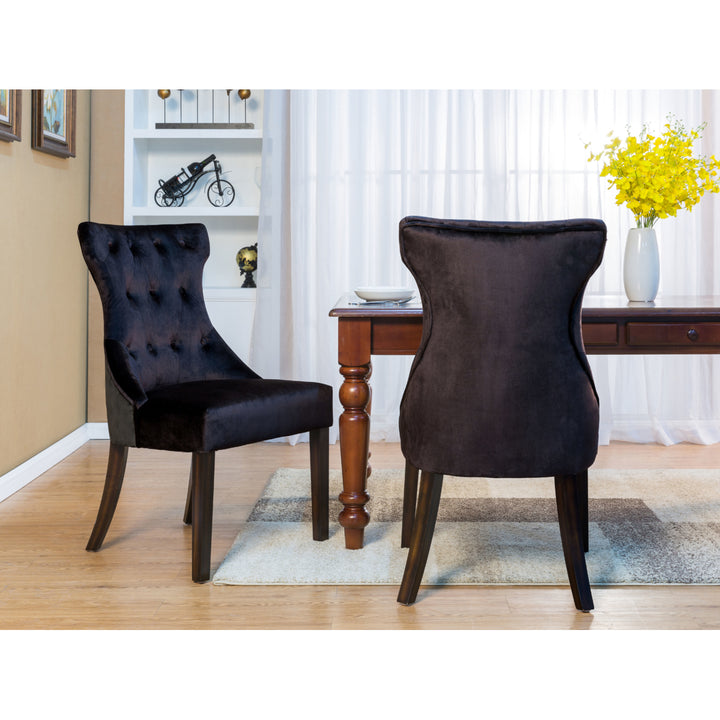 Doyle Velvet Button Tufted Tapered Rubberwood Legs Dining Chair, Set of 2 Image 4