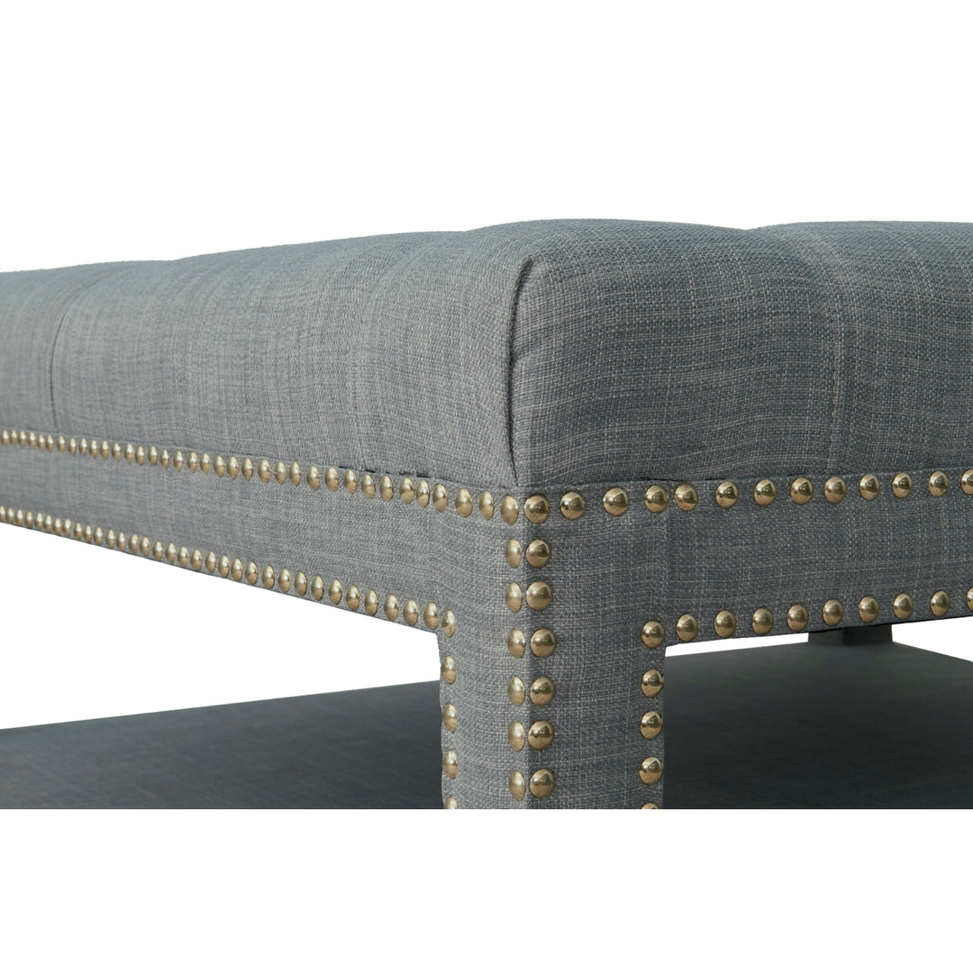 Quinn Coffee Table Ottoman 2-Layer Polished Nailhead Tufted Linen Bench Image 5