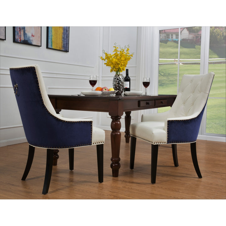 Gideon 2 Pc. Dining Side Chair PU Leather Velvet Polished Brass Nailheads Espresso Finished Wooden Legs Image 4