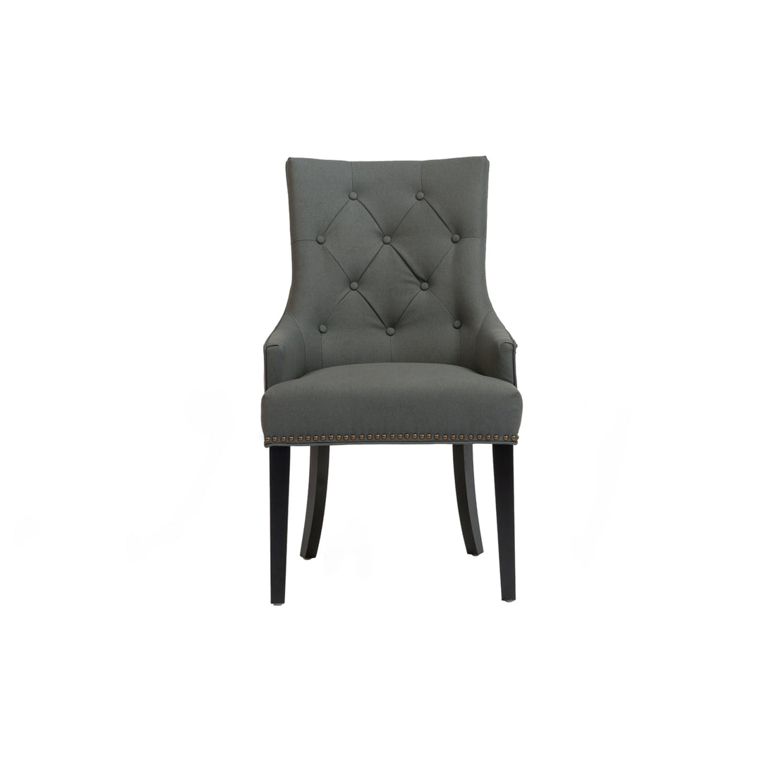 Gideon 2 Pc. Dining Side Chair PU Leather Velvet Polished Brass Nailheads Espresso Finished Wooden Legs Image 6
