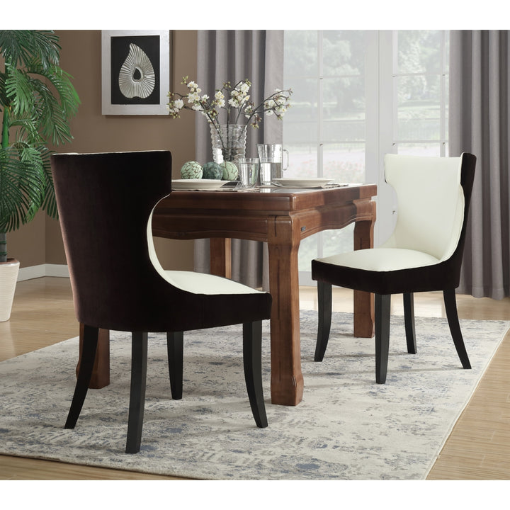 Kona 2-Pc. Set Dining Side Chair Velvet PU Leather Espresso Wood Frame Image 1