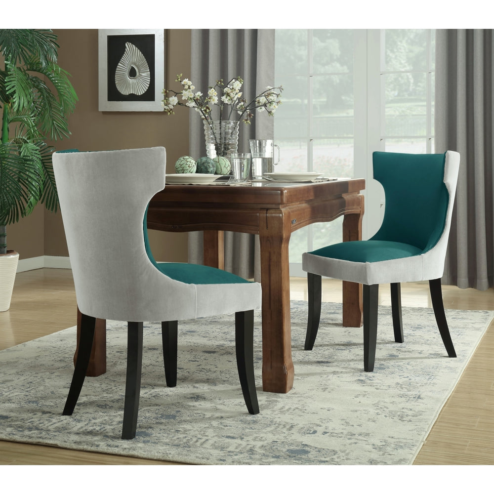 Kona 2-Pc. Set Dining Side Chair Velvet PU Leather Espresso Wood Frame Image 2