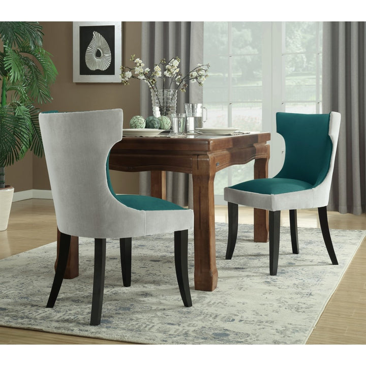 Kona 2-Pc. Set Dining Side Chair Velvet PU Leather Espresso Wood Frame Image 1