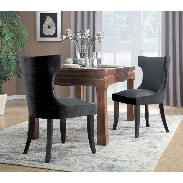 Kona 2-Pc. Set Dining Side Chair Velvet PU Leather Espresso Wood Frame Image 4