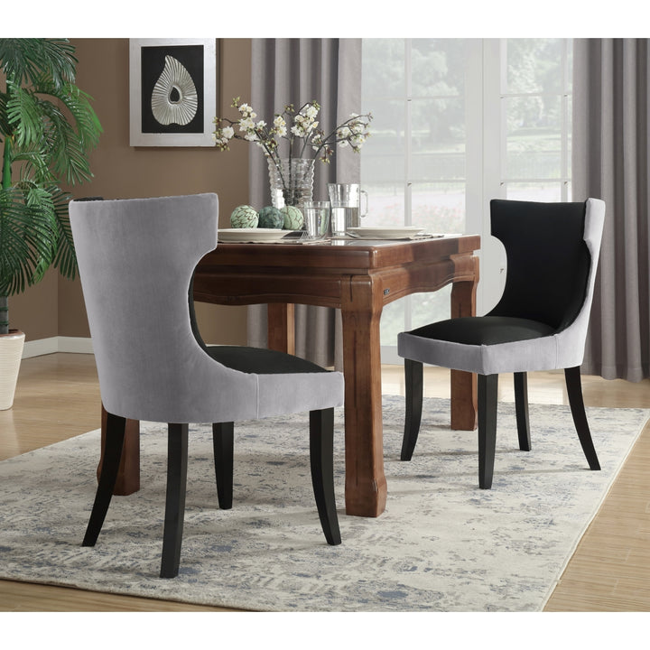 Kona 2-Pc. Set Dining Side Chair Velvet PU Leather Espresso Wood Frame Image 3