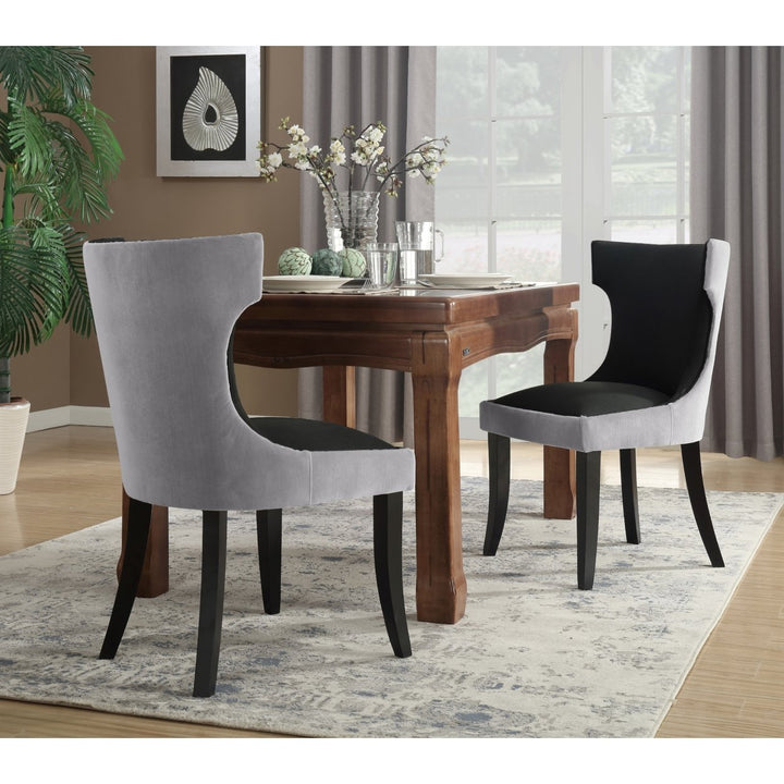Kona 2-Pc. Set Dining Side Chair Velvet PU Leather Espresso Wood Frame Image 1