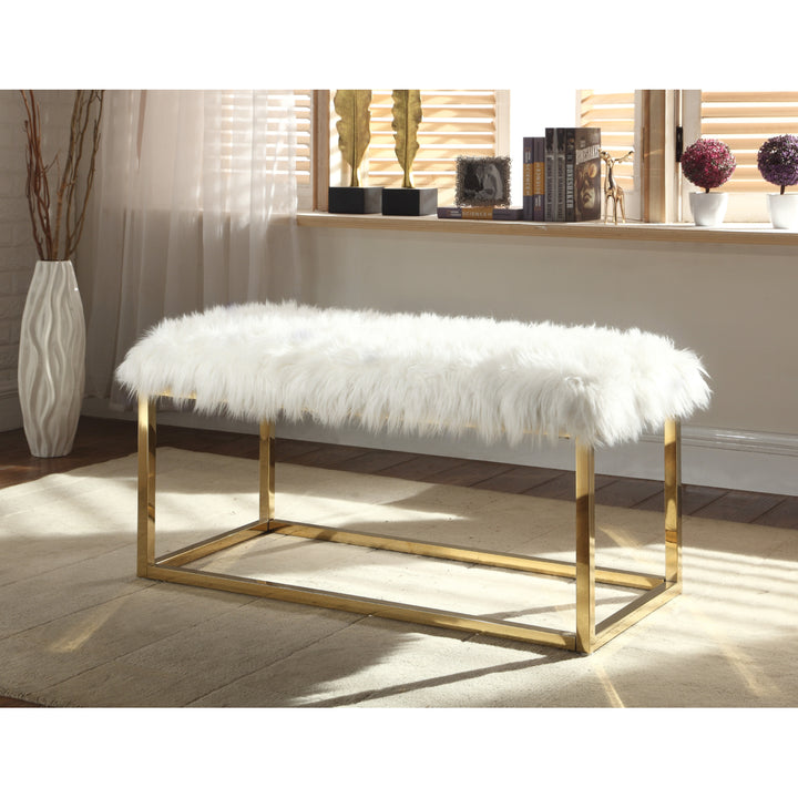Audrey Bench Ottoman Faux faux Brass Finished Stainless Steel Metal Frame Image 1