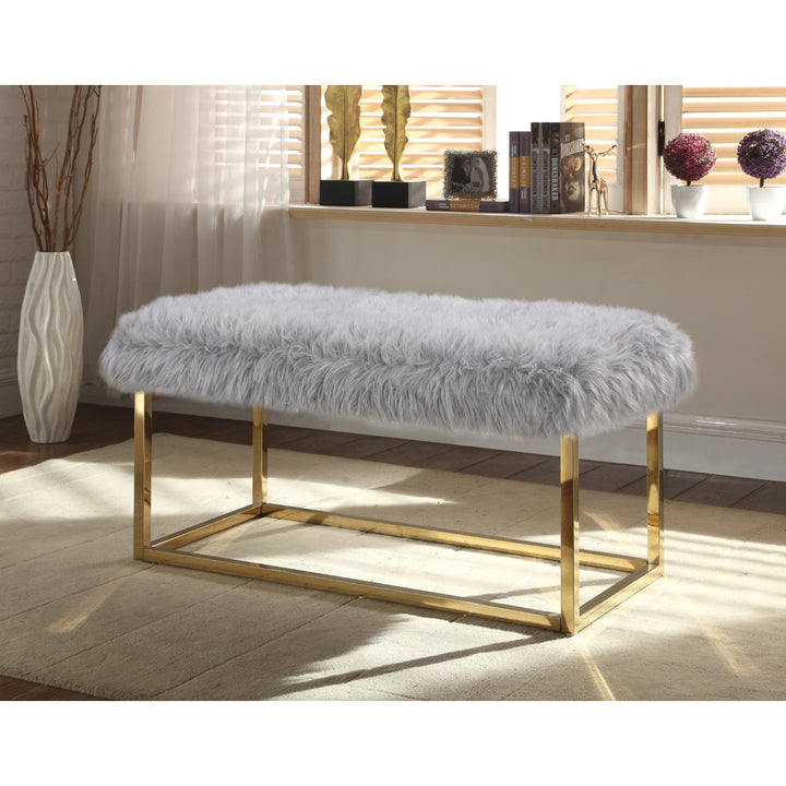 Audrey Bench Ottoman Faux faux Brass Finished Stainless Steel Metal Frame Image 3
