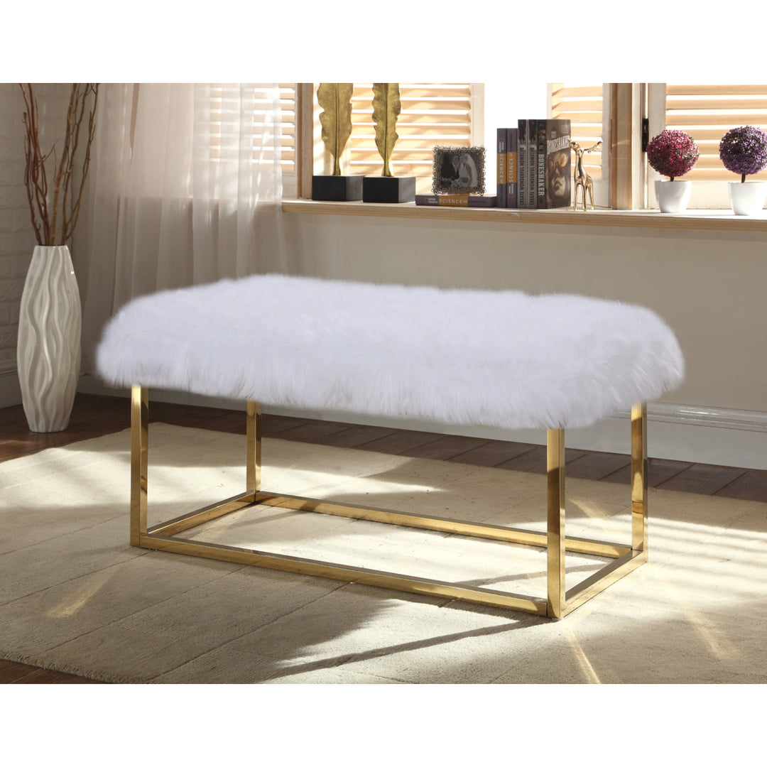 Audrey Bench Ottoman Faux faux Brass Finished Stainless Steel Metal Frame Image 2