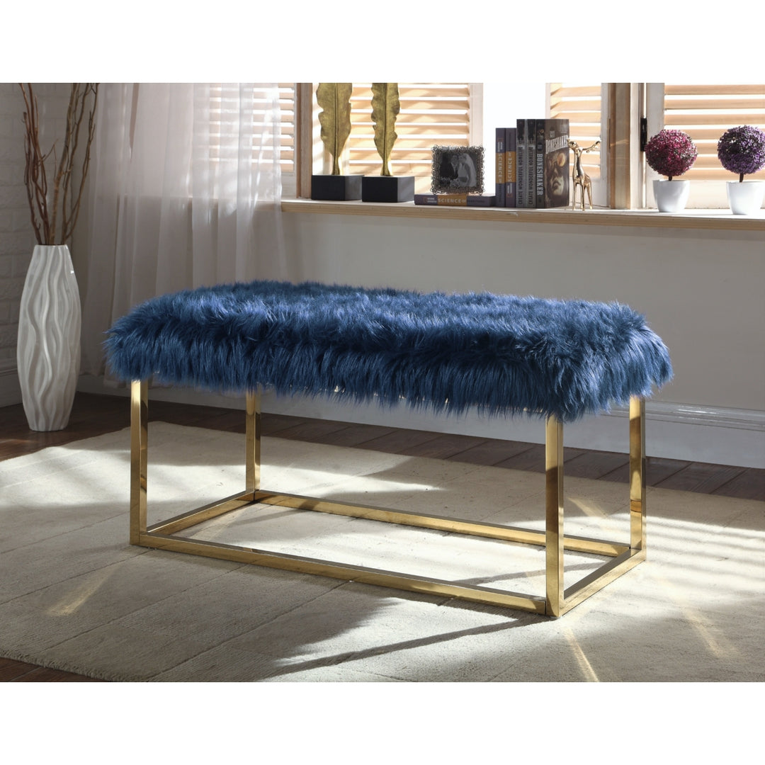 Audrey Bench Ottoman Faux faux Brass Finished Stainless Steel Metal Frame Image 4