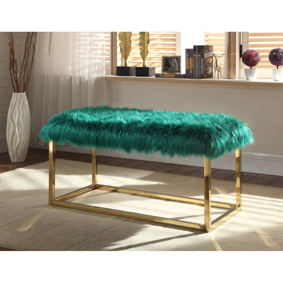 Audrey Bench Ottoman Faux faux Brass Finished Stainless Steel Metal Frame Image 5