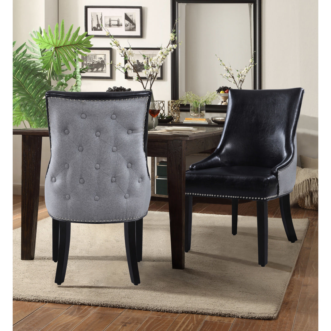 Taylor PU Leather Dining Chair, Set of 2, Linen Button Tufted with Silver Nailhead Solid Birch Legs Image 3