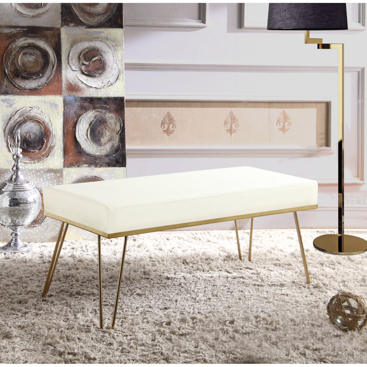 Aldon Bench PU Leather Upholstered Brass Finished Frame Hairpin Legs Image 1