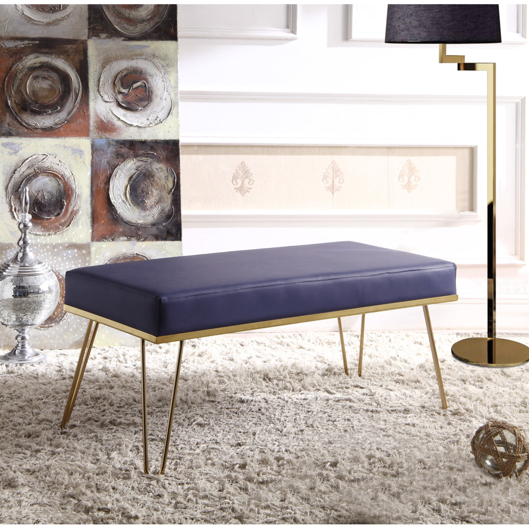 Aldon Bench PU Leather Upholstered Brass Finished Frame Hairpin Legs Image 3