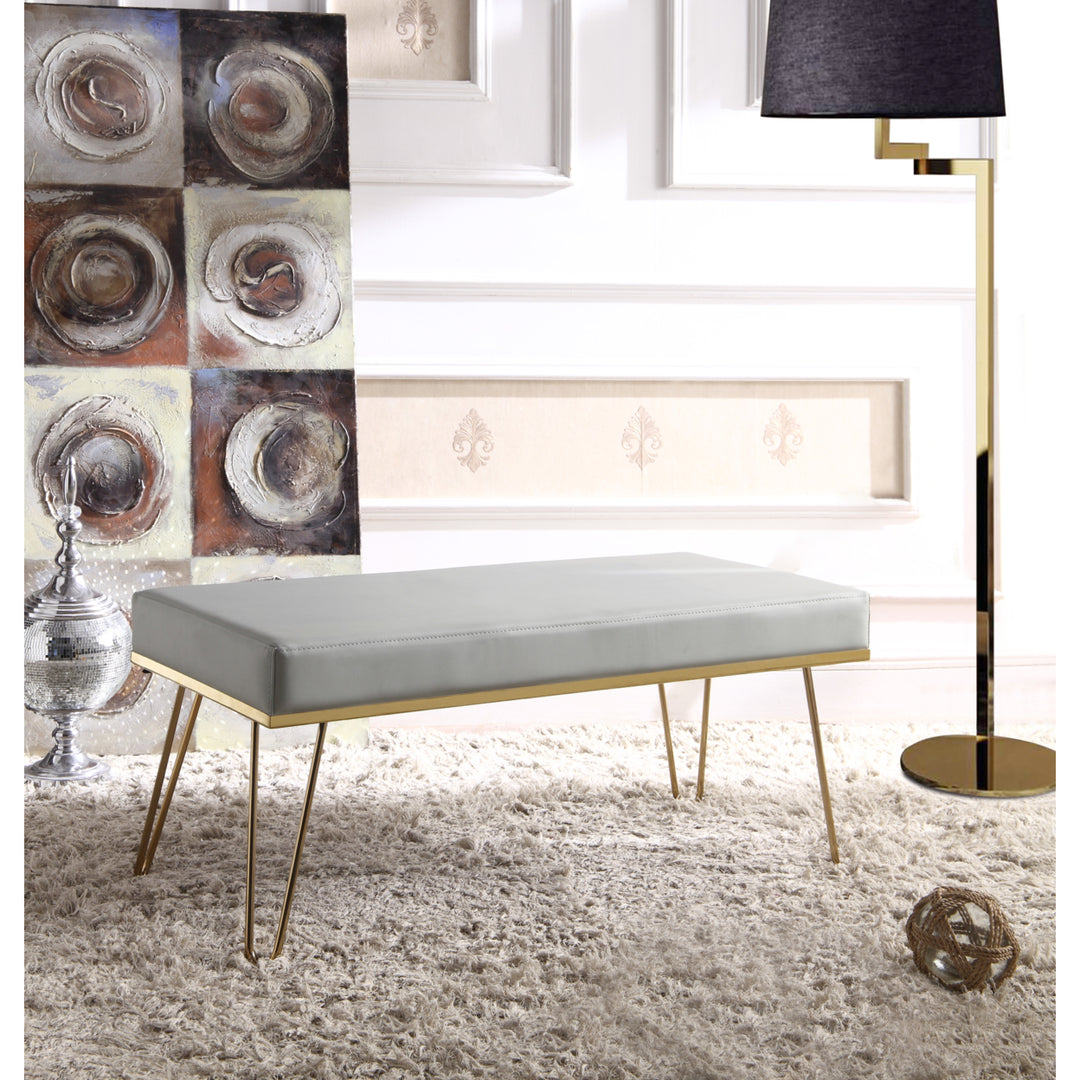 Aldon Bench PU Leather Upholstered Brass Finished Frame Hairpin Legs Image 4