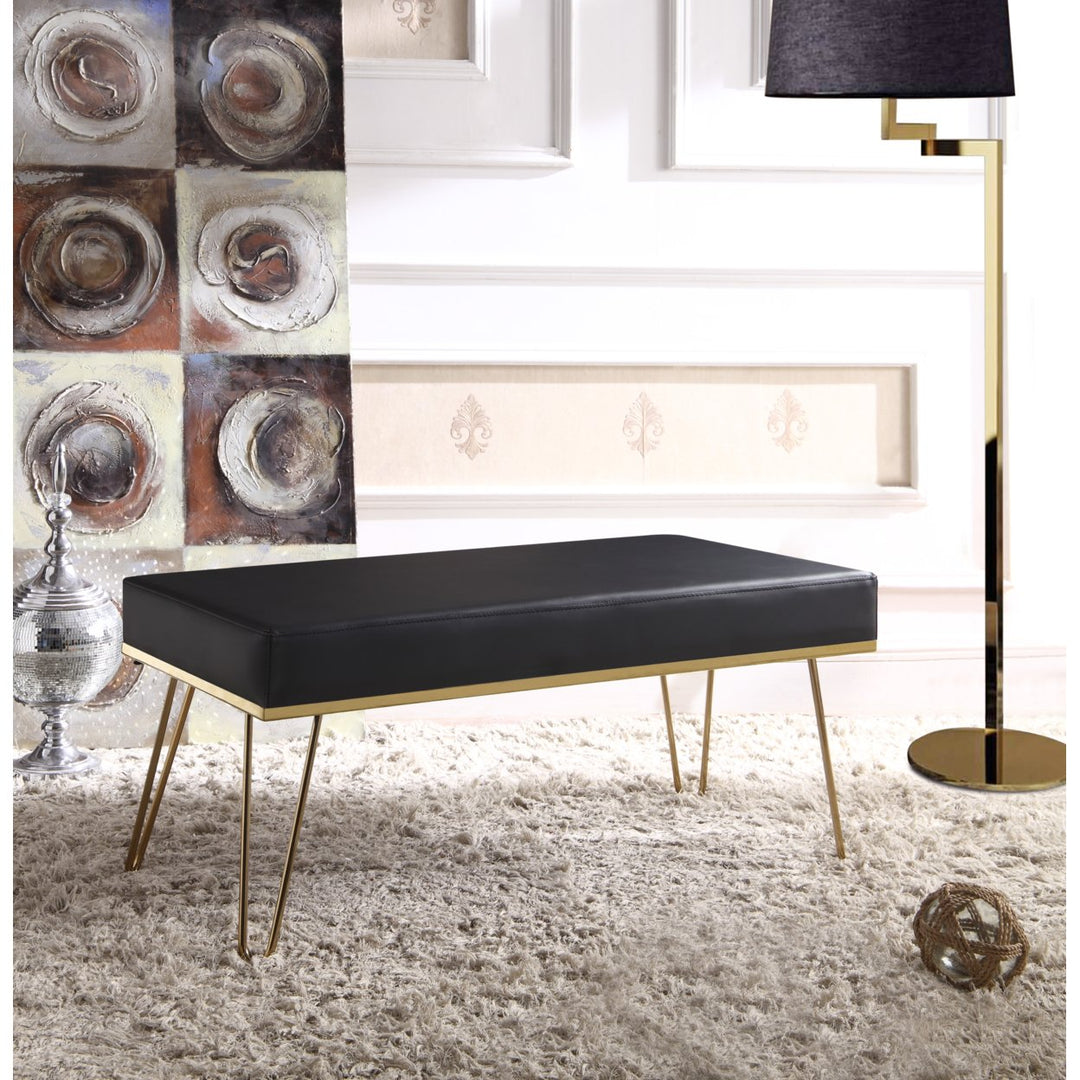 Aldon Bench PU Leather Upholstered Brass Finished Frame Hairpin Legs Image 1
