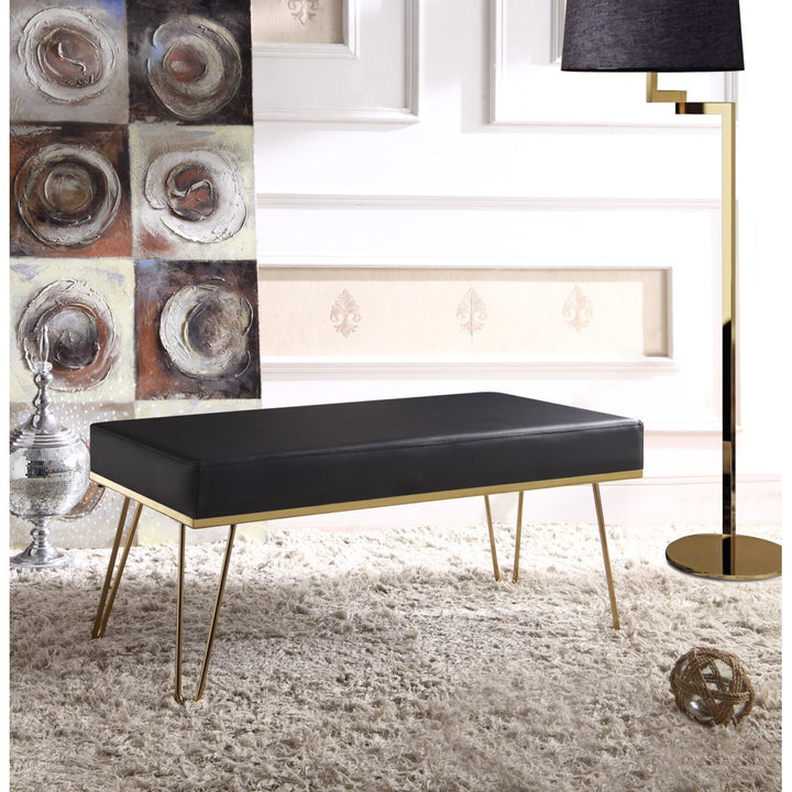 Aldon Bench PU Leather Upholstered Brass Finished Frame Hairpin Legs Image 5