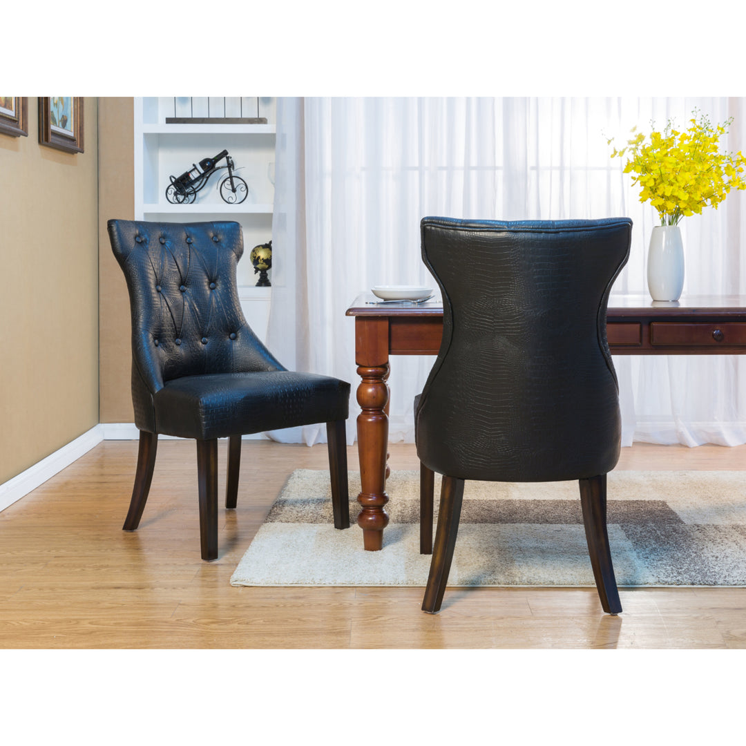 Doyle Dining Side Chair Button Tufted PU Leather Espresso Wood Legs, Set of 2 Image 3