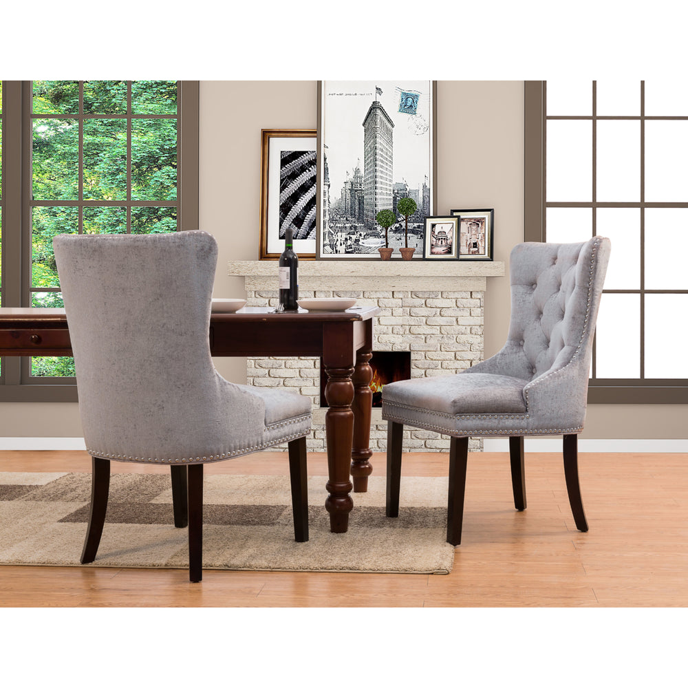 Charlotte Dining Side Accent Chair Button Tufted Velvet Upholstery Espresso Wood Legs, Set of 2 Image 2