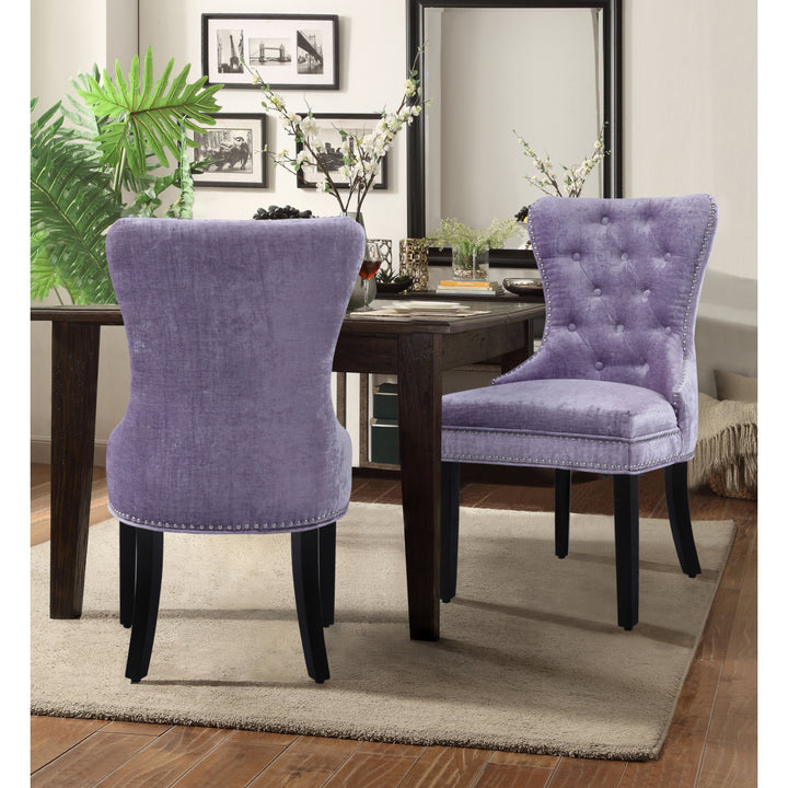 Charlotte Dining Side Accent Chair Button Tufted Velvet Upholstery Espresso Wood Legs, Set of 2 Image 3