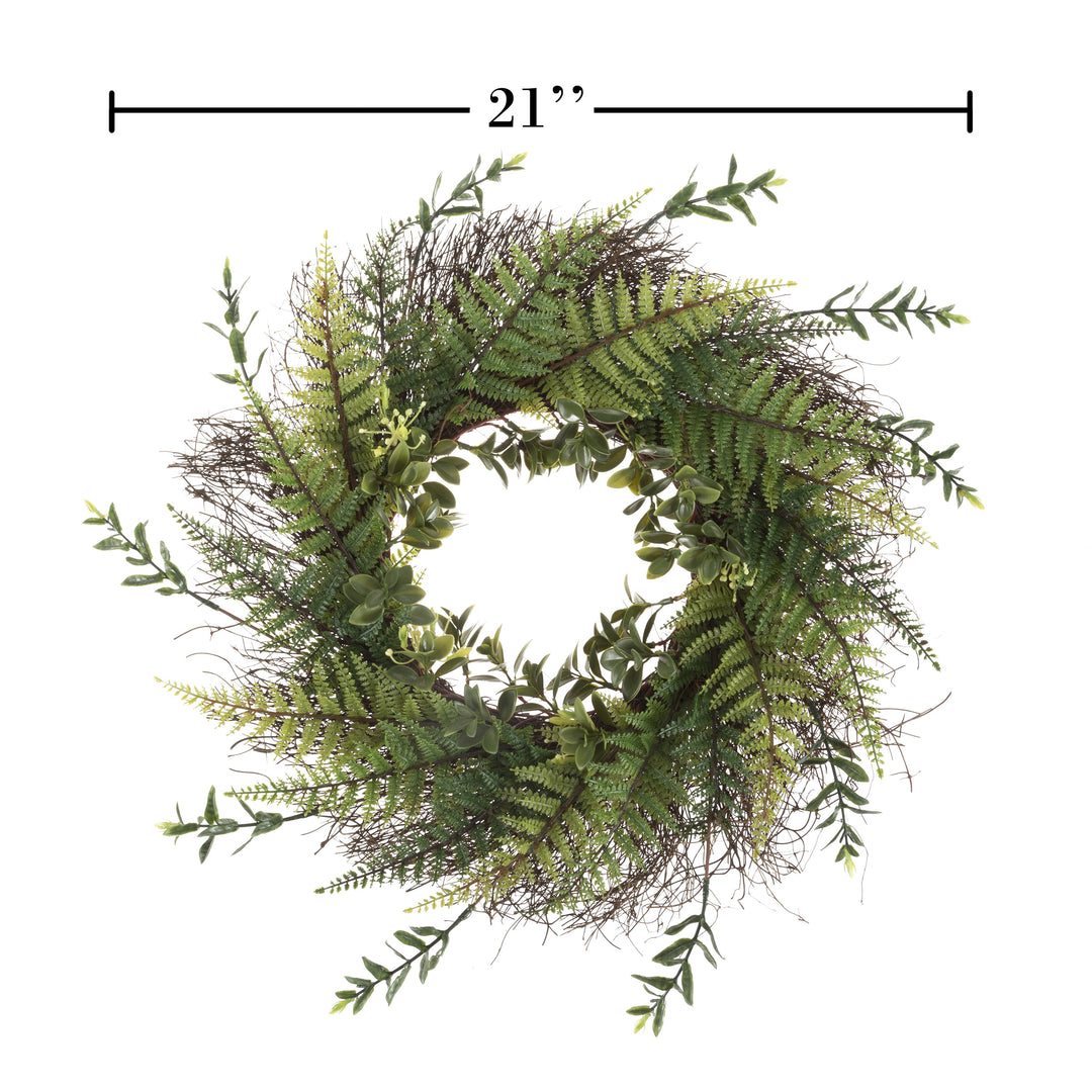 21 Inch Wreath Fern with Blossoms Outdoor Artificial Greenery UV Resistant Image 3
