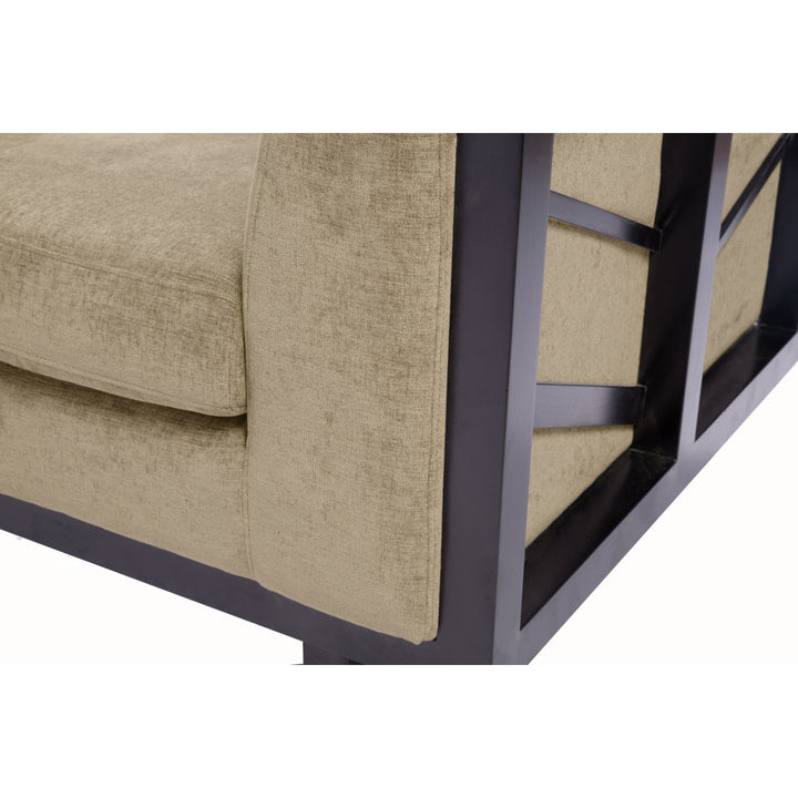 Genevieve Sofa Linen-Textured Upholstery Espresso Finished Lattice Wood Frame Image 6