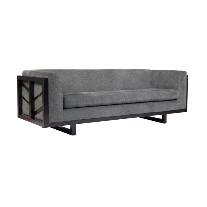Genevieve Sofa Linen-Textured Upholstery Espresso Finished Lattice Wood Frame Image 8