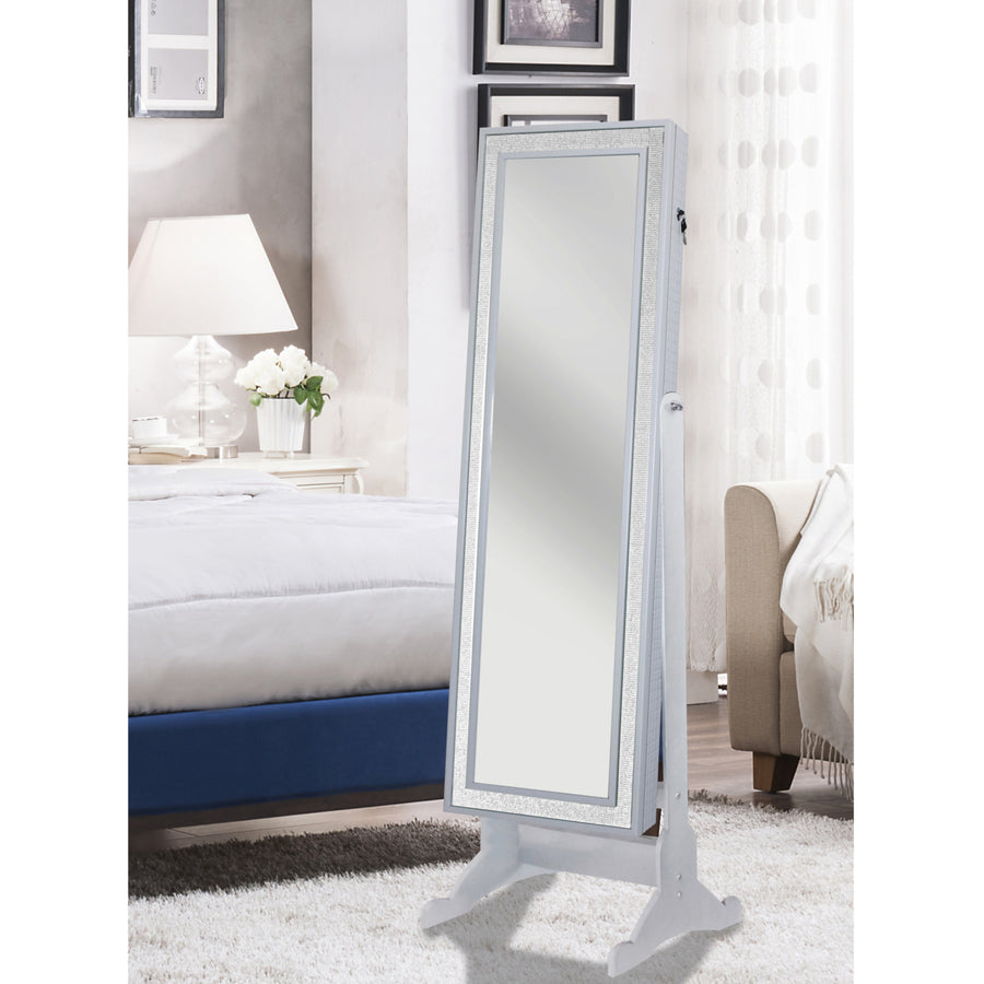 Jazzy Crystal-Bordered Rectangular Jewelry Storage Armoire Cheval Mirror Full-length Image 1