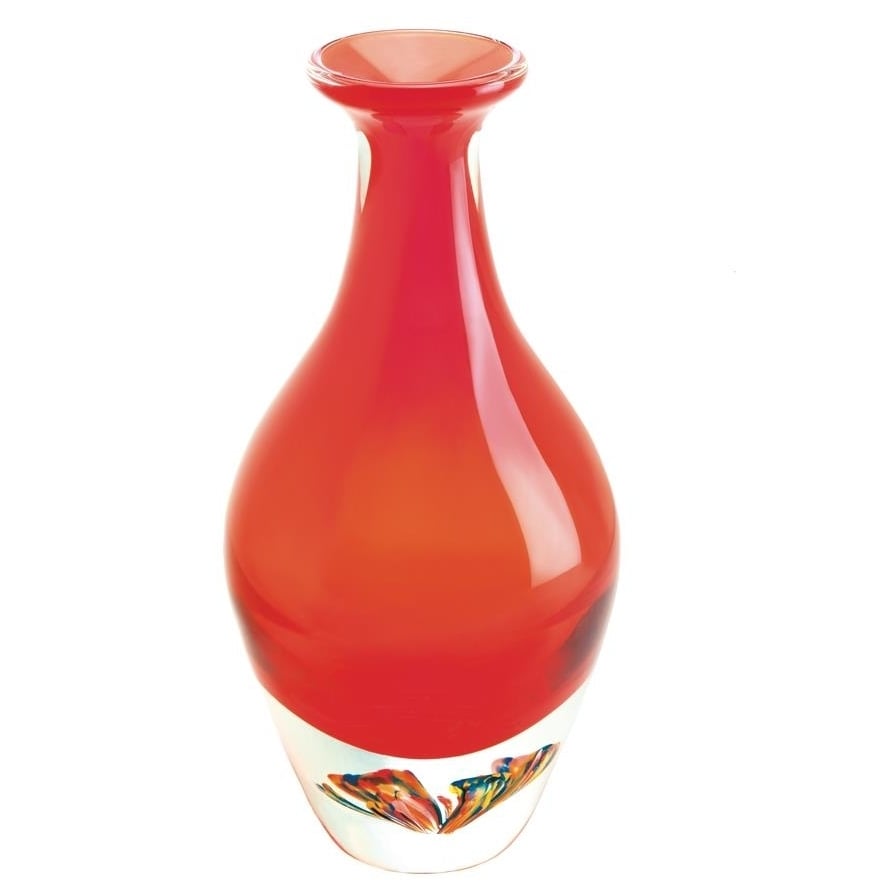 RED ART GLASS BOTTLENECK VASE Image 1