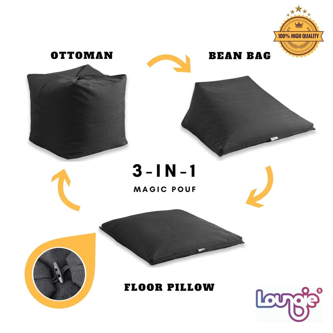 Loungie? Magic Pouf Beanbag-Linen or Sherpa Fabric-3-in-1 Convertible Ottoman + Chair + Floor Pillow-Modern and Image 7