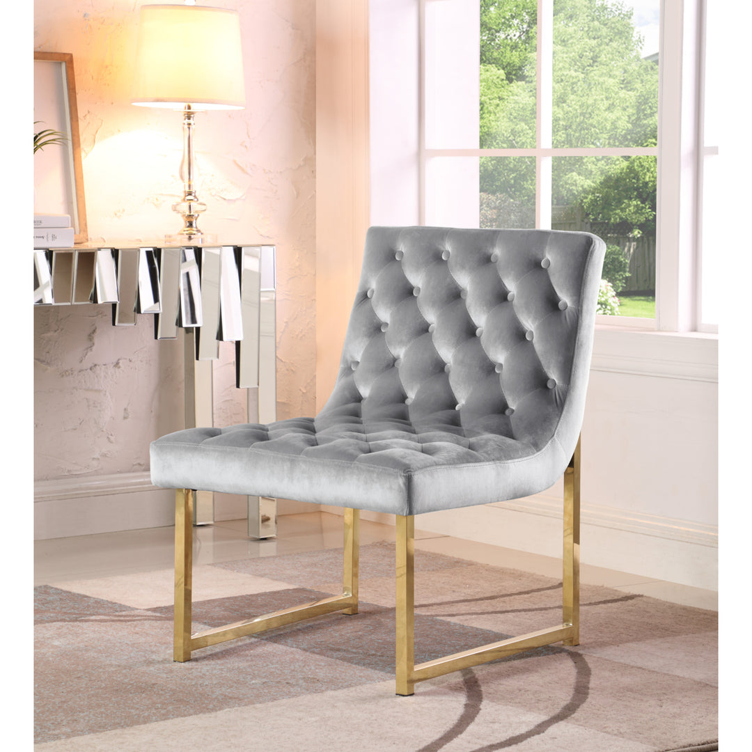 Katya Accent Chair Sleek Elegant Tufted Velvet Upholstery Plush Cushion Brass Finished Polished Metal Frame Image 1