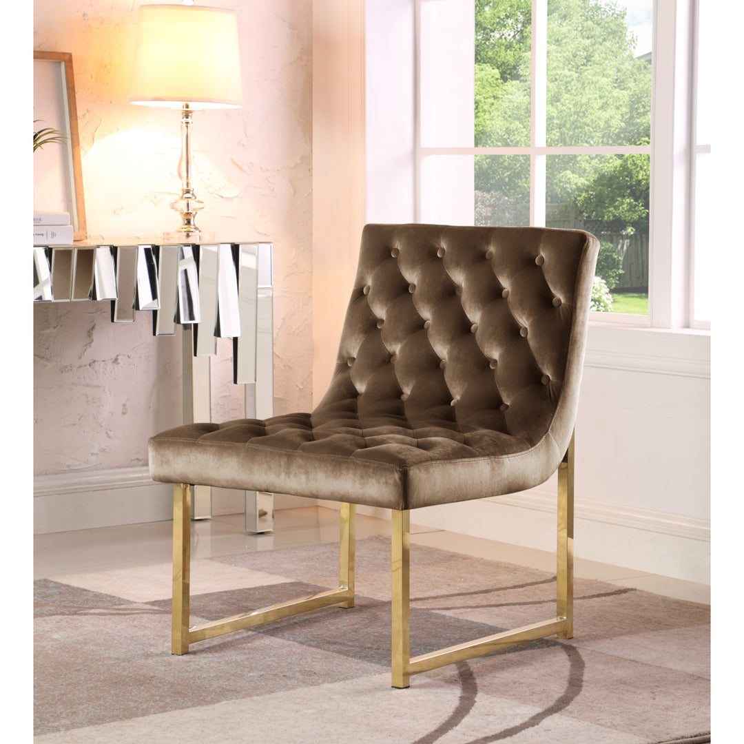 Katya Accent Chair Sleek Elegant Tufted Velvet Upholstery Plush Cushion Brass Finished Polished Metal Frame Image 2
