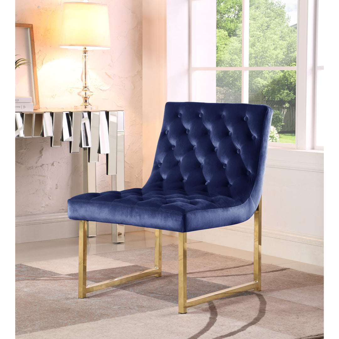 Katya Accent Chair Sleek Elegant Tufted Velvet Upholstery Plush Cushion Brass Finished Polished Metal Frame Image 3