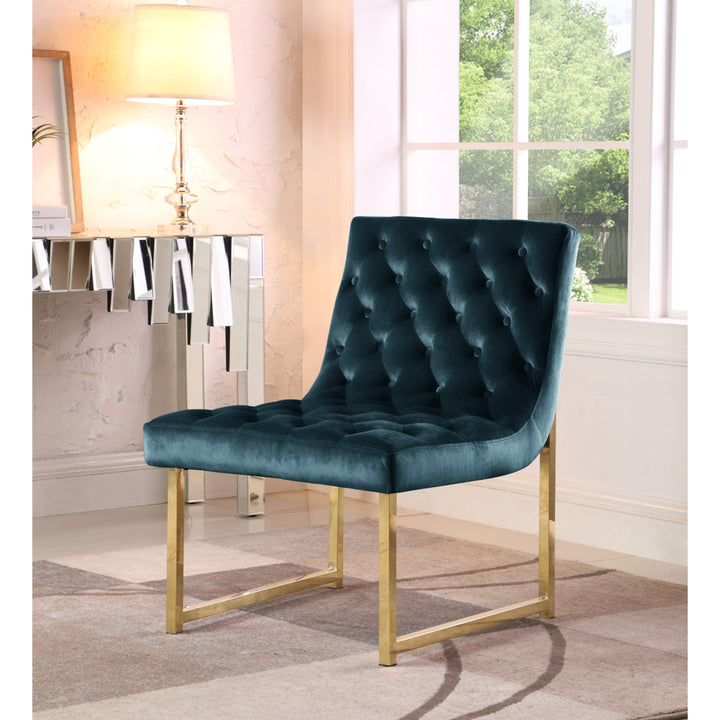 Katya Accent Chair Sleek Elegant Tufted Velvet Upholstery Plush Cushion Brass Finished Polished Metal Frame Image 4
