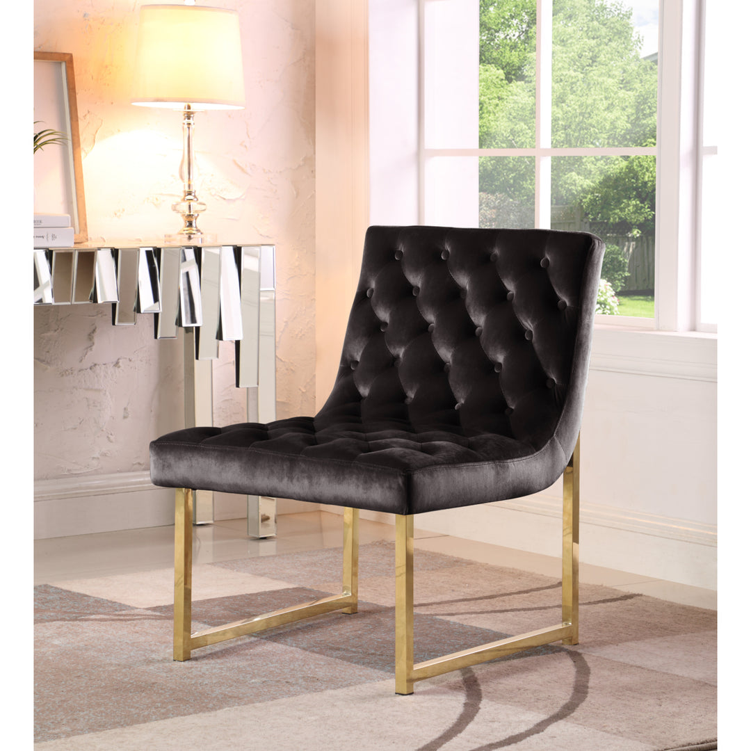 Katya Accent Chair Sleek Elegant Tufted Velvet Upholstery Plush Cushion Brass Finished Polished Metal Frame Image 1