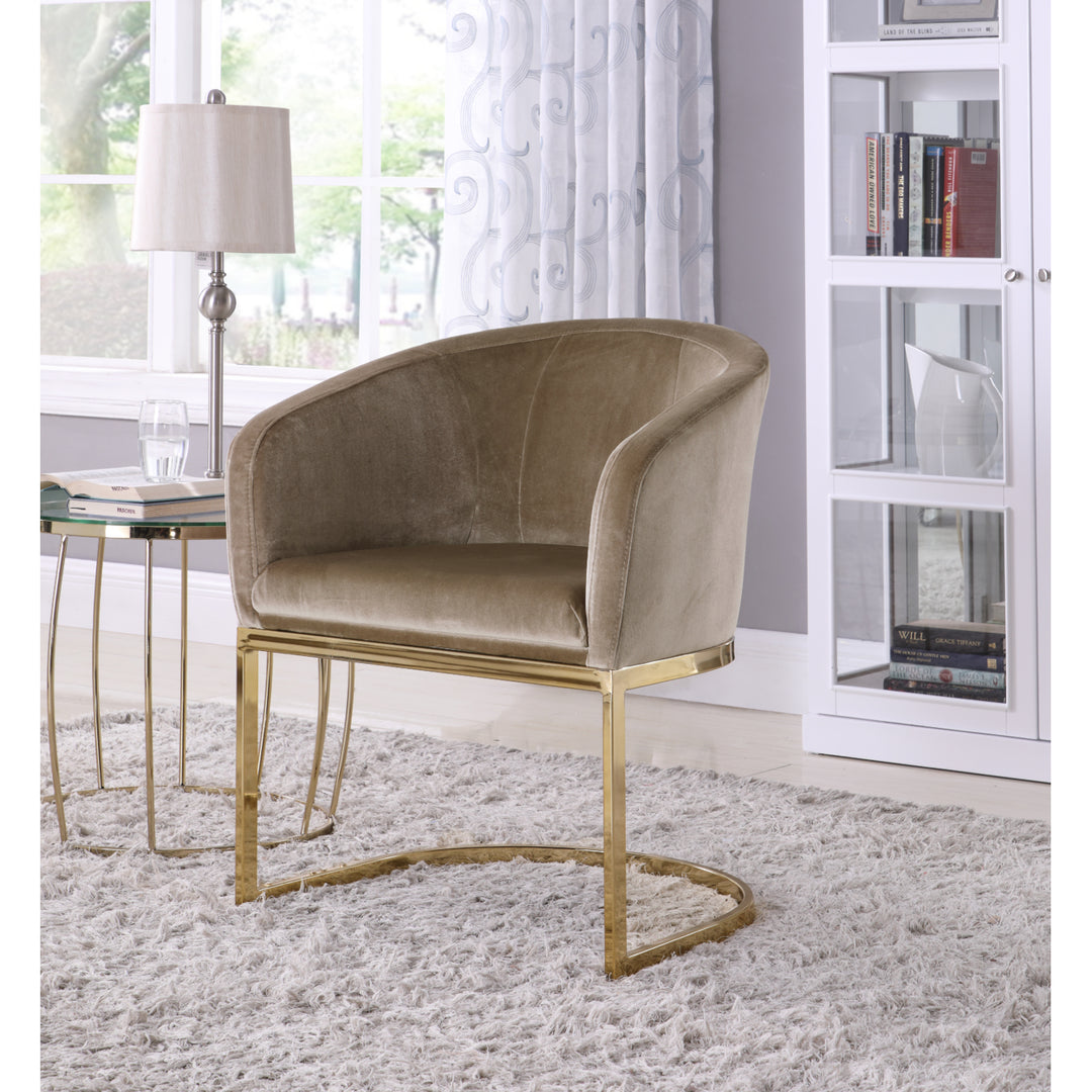 Lippi Accent Club Chair Velvet Upholstered Half-Moon Gold Plated Solid Metal U-Shaped Base Image 3