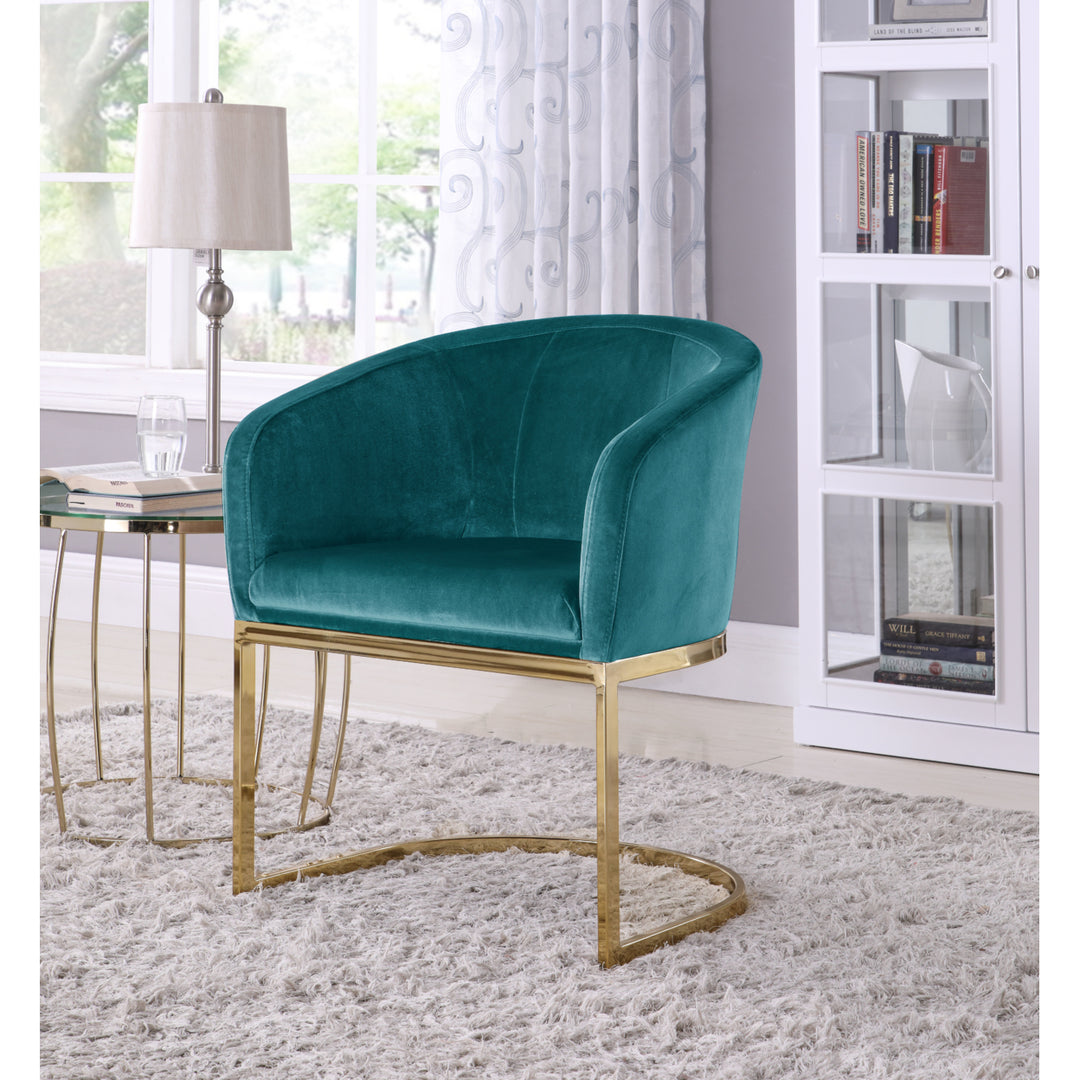 Lippi Accent Club Chair Velvet Upholstered Half-Moon Gold Plated Solid Metal U-Shaped Base Image 4