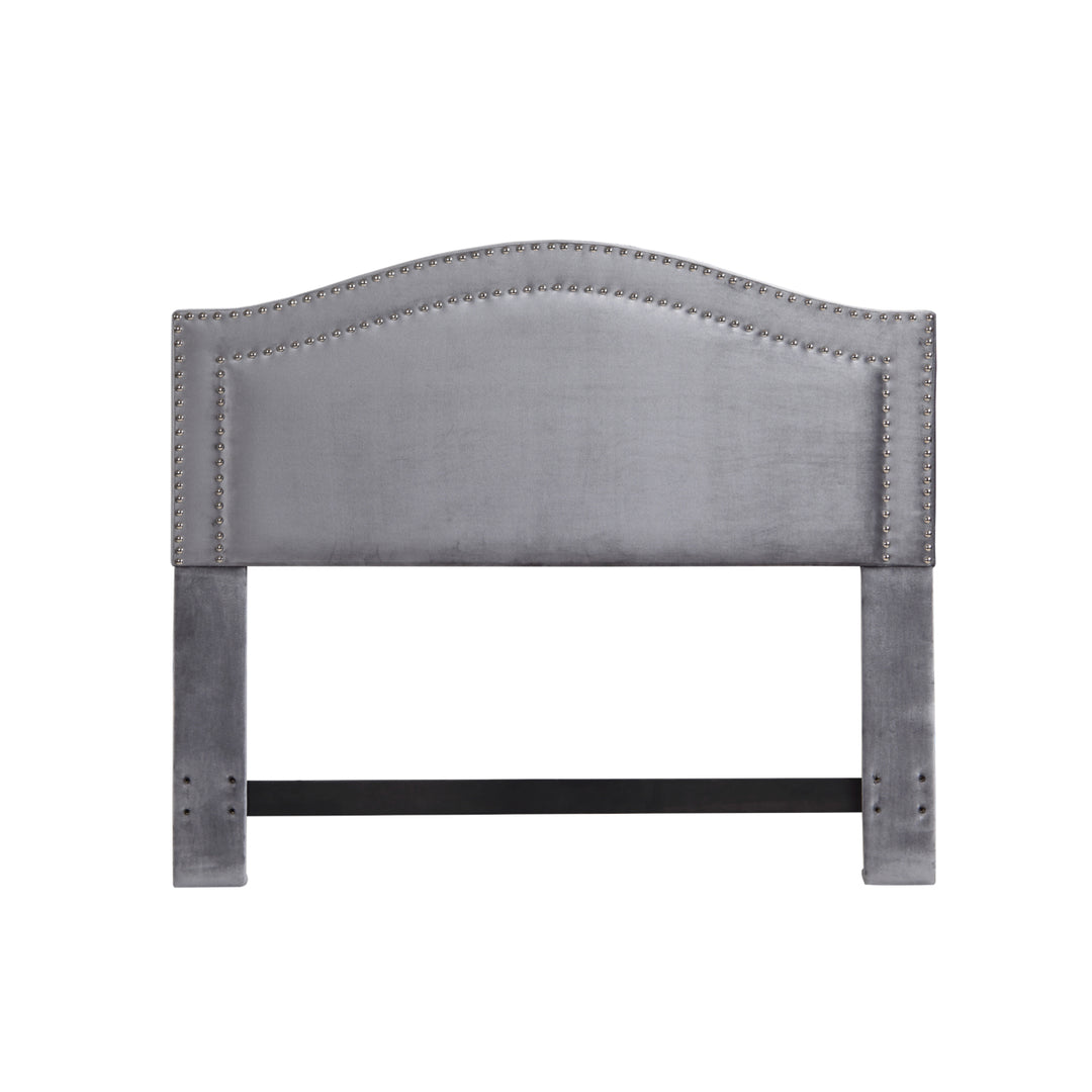 Godiva Headboard Velvet Upholstered Double Row Silver Nailhead Trim Image 8