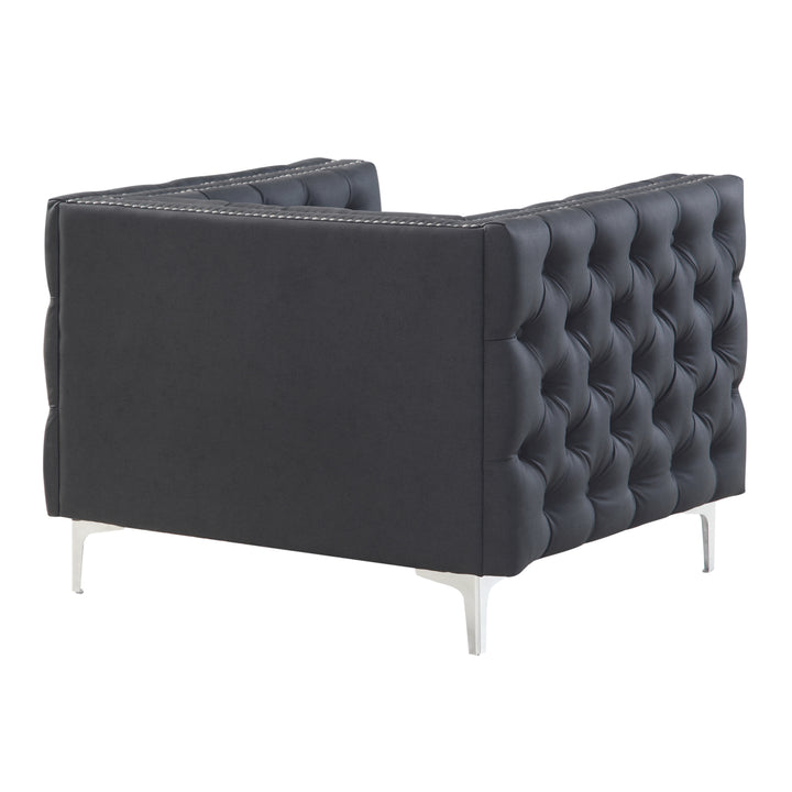 Picasso PU Leather Modern Contemporary Button Tufted with Silver Nailhead Trim Silvertone Metal Y-leg Club Chair Image 6