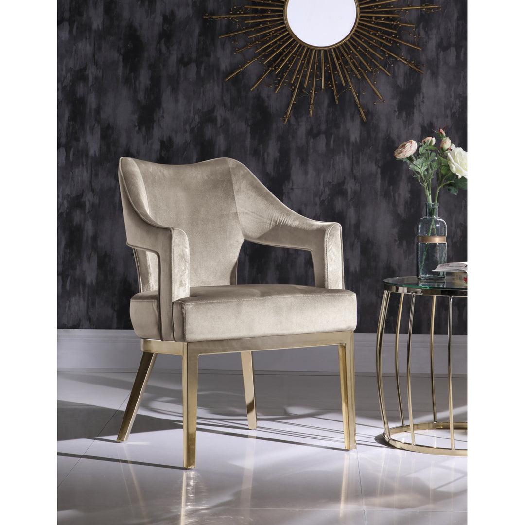 Shri Accent Chair Plush Velvet Upholstered Swoop Arm Gold Tone Solid Metal Legs Image 2
