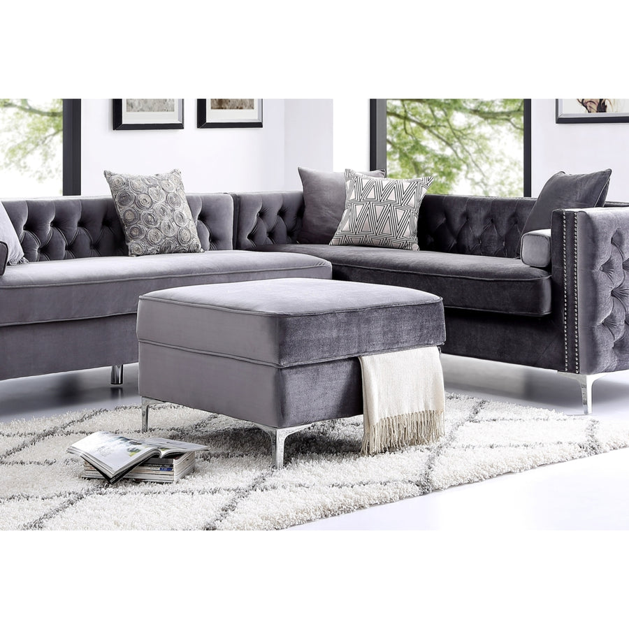 Alison Velvet Storage Ottoman-Chrome Legs-Square-Modern and Contemporary-Inspired Home Image 1