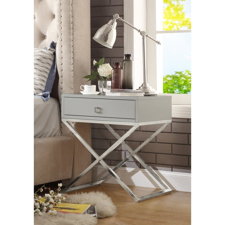 Jesse Lacquer Finish Nightstand-Steel Base-Side Table-Modern-Inspired Home Image 1