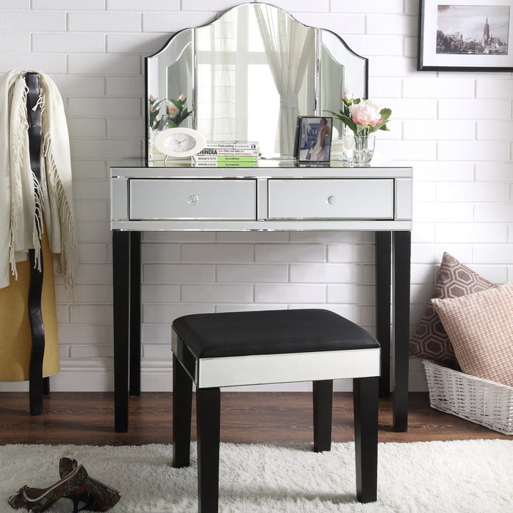 Milano Mirrored Vanity Set-2 Drawers-3 Piece Set-Corner Option-Inspired Home Image 2