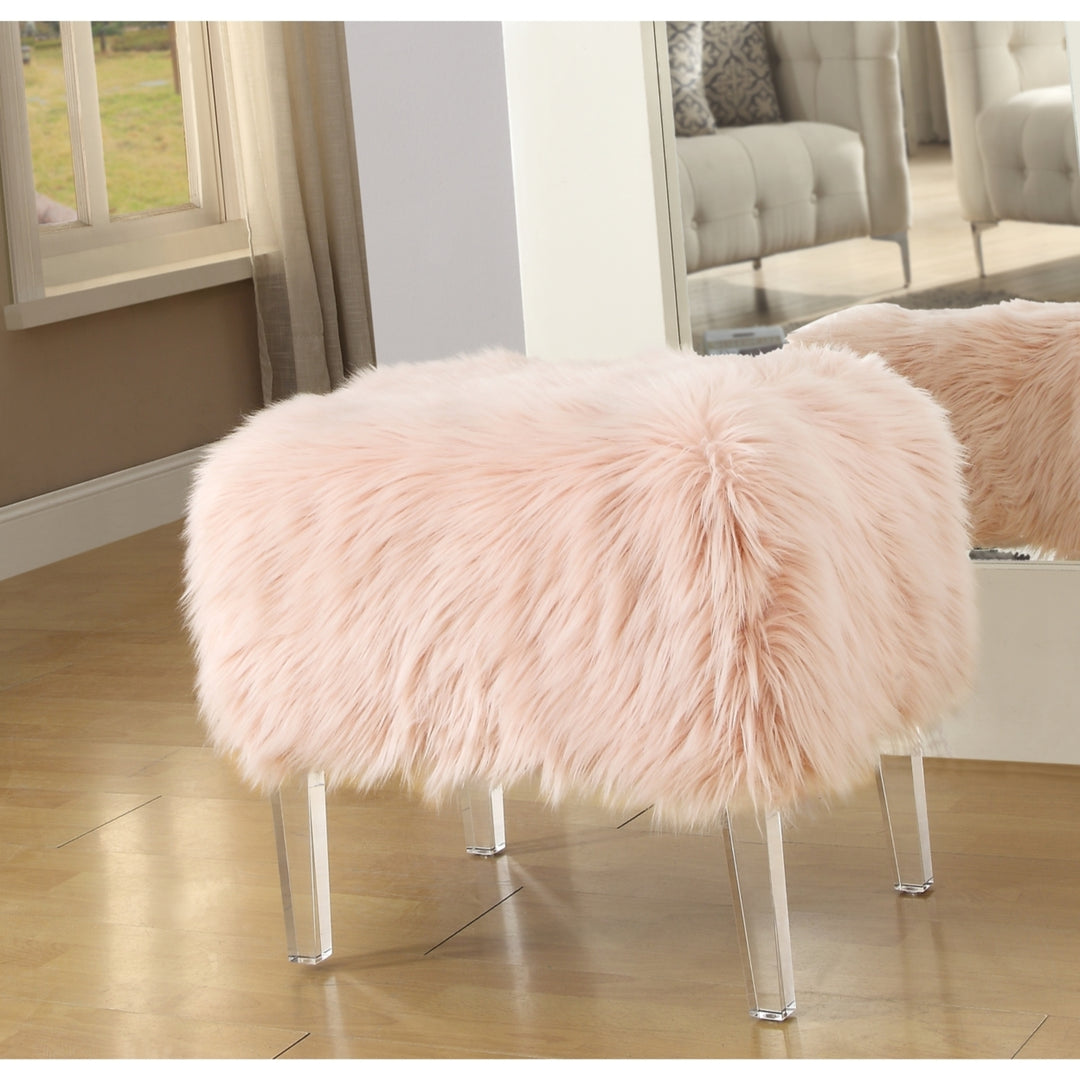 Tessa Faux faux Ottoman-Modern Acrylic Legs-Upholstered-Living Room, Entryway, Bedroom-Inspired Home Image 2